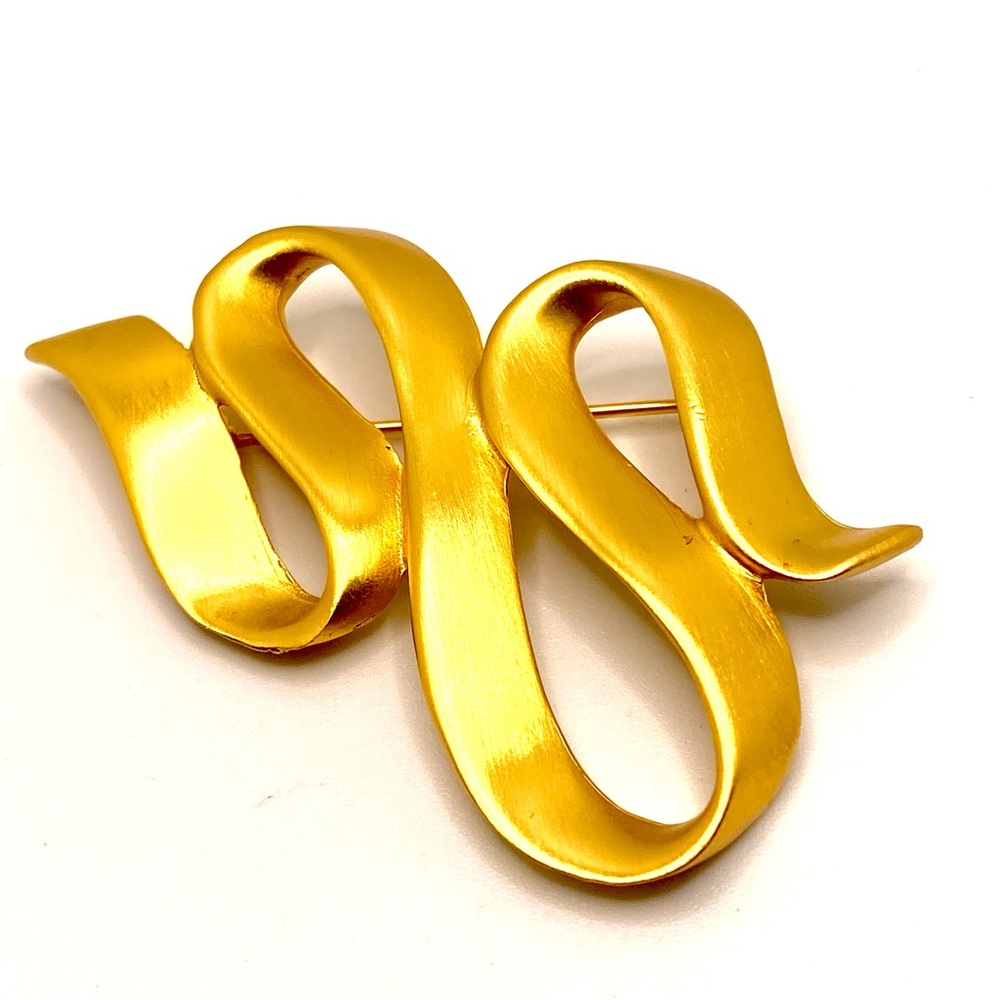 💛ANN KLEIN💛 Vintage Signed Brushed Gold Brooch Pin Pendant Estate Jewelry✨E005